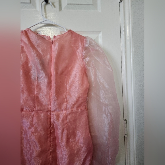 Pretty Little Thing Blush Organza Puff Sleeve Wrap Bodycon Mini Dress 4 - Picture 13 of 14